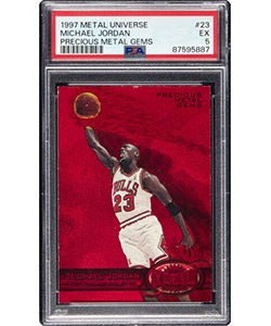 1997-98 SkyBox Metal Universe Michael Jordan (Precious Metal Gems, Ruby Red ) #23 PSA EX 5 - #'d 067/100